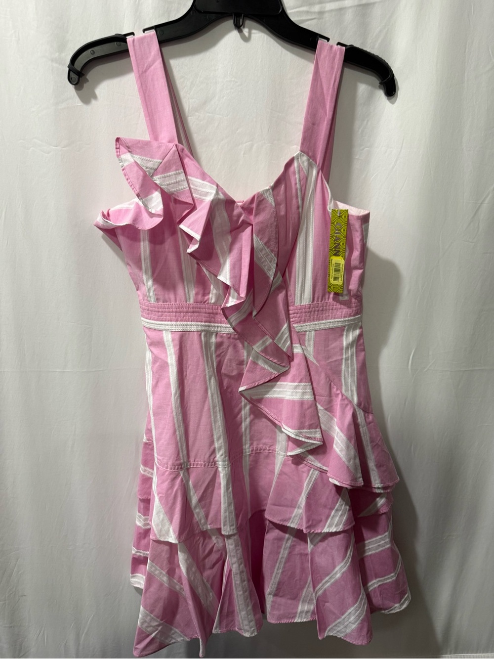 Gianni Bini Pink and White Striped Ruffle Mini Dress
